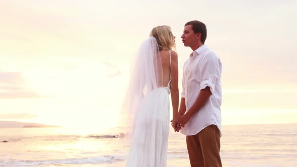 Happy Romantic Bride And Groom, Sunset Wedding On Tropical Beach, Hd Video 6