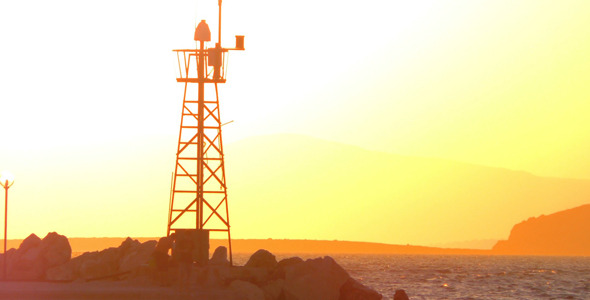 Lighthouse and the People Silhouette in Sunset Lighthouse and the People Silhouette in Sunset