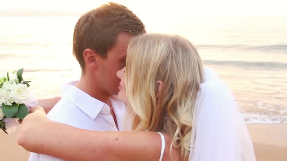 Happy Romantic Bride And Groom, Sunset Wedding On Tropical Beach, Hd Video 7