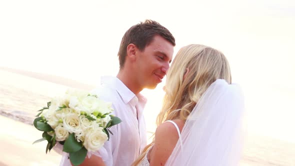 Happy Romantic Bride And Groom, Sunset Wedding On Tropical Beach, Hd Video 8