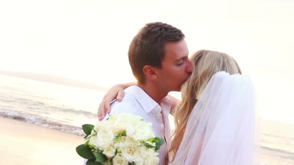 Happy Romantic Bride And Groom, Sunset Wedding On Tropical Beach, Hd Video 9