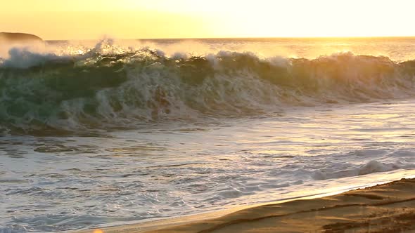 Ocean Waves Crashing On Tropical Beach At Sunset 1