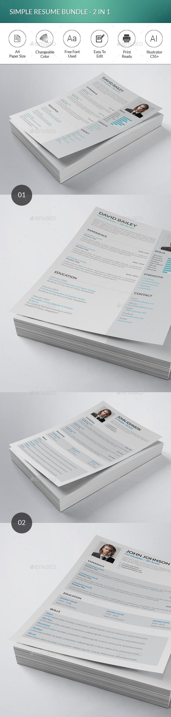 Simple Resume Bundle - 2 in 1 - Resumes Stationery