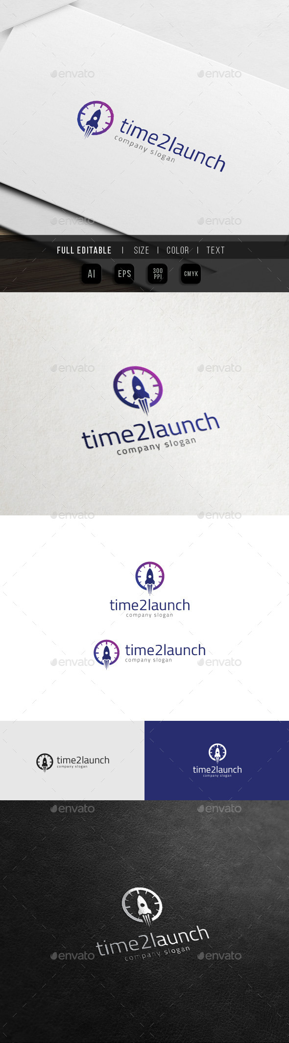 Time to Launch - Rocket Clock Logo - Objects Logo Templates