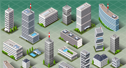Vector Buildings Landmark City Map 3D Isometric Set