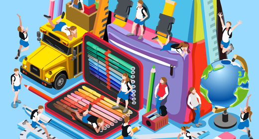 Back to School Students Stationery Images Vector Set