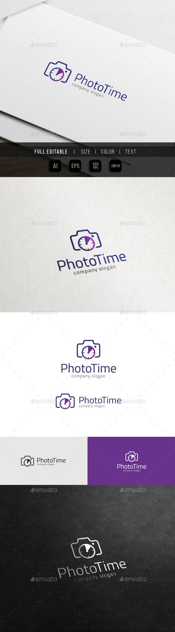 Photo Time - Camera Clock - Photography Logo - Objects Logo Templates