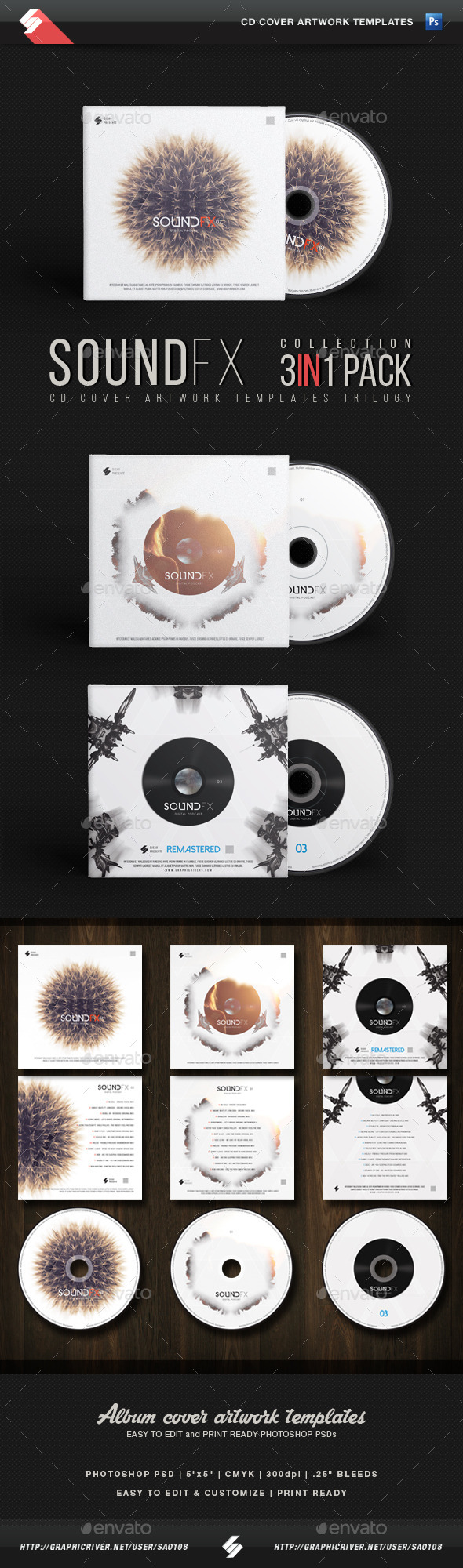 Sound FX Trilogy - CD Cover Templates Bundle - CD & DVD Artwork Print Templates