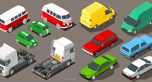 Vehicles Flat  3D Isometric Vector Collection Set