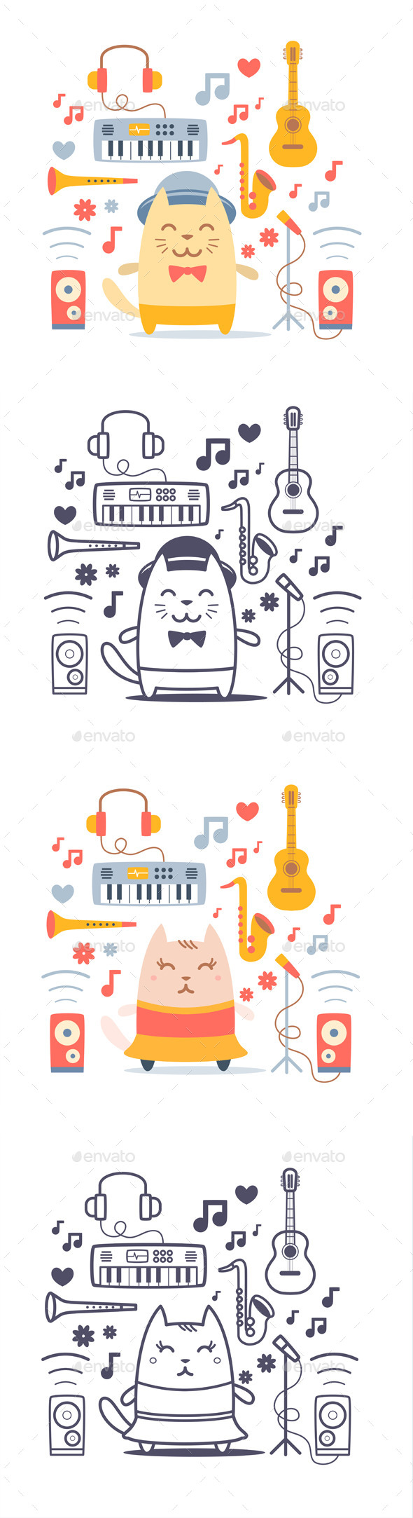 Cat Musician with Set of Instruments Cat Musician with Set of Instruments