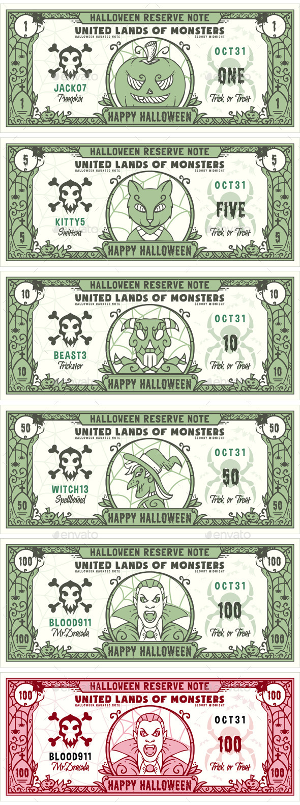 Halloween Money Banknotes Set - Halloween Seasons/Holidays