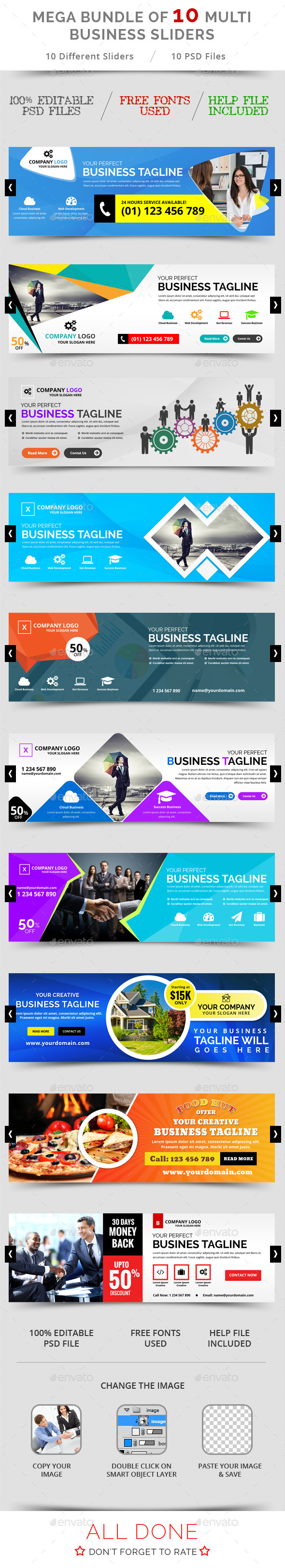 Bundle of 10 Multi Business Sliders - Sliders & Features Web Elements