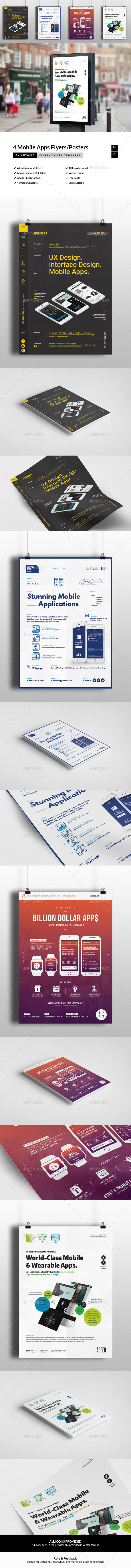 4 Mobile Apps Flyers / Posters - Flyers Print Templates
