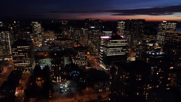 Bellevue Washington Skyscrapers Flying Into City Downtown Aerial Perspective alt