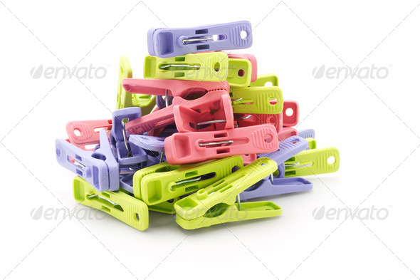 Pile of colorful plastic pegs - Stock Photo - Images