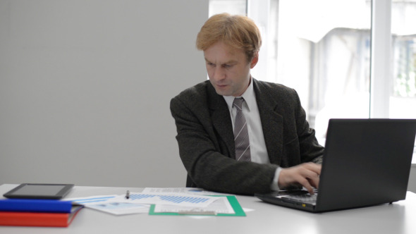 Businessman Working on Laptop in Office Businessman Working on Laptop in Office