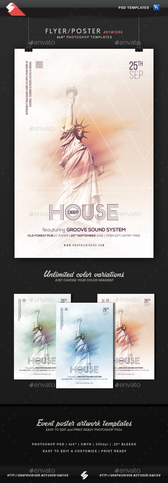Deep House Party Flyer - Poster Artwork Template - Clubs & Parties Events