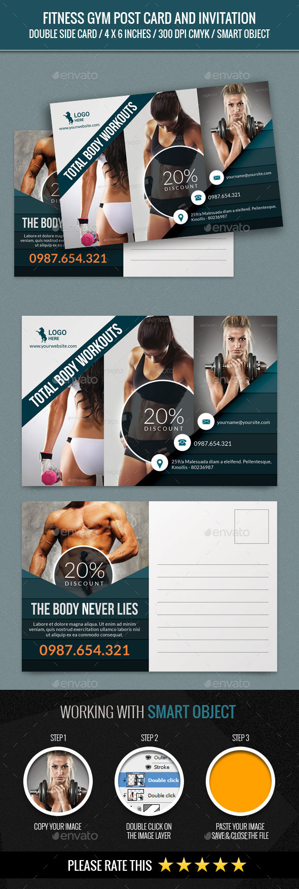 Fitness and GYM Post Card Template - Cards & Invites Print Templates