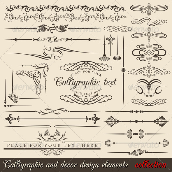 Calligraphic design elements - Flourishes / Swirls Decorative