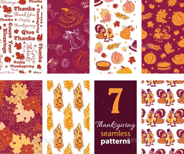 Vector Thanksgiving Turkey Pumpkins Seven Set - Backgrounds Decorative
