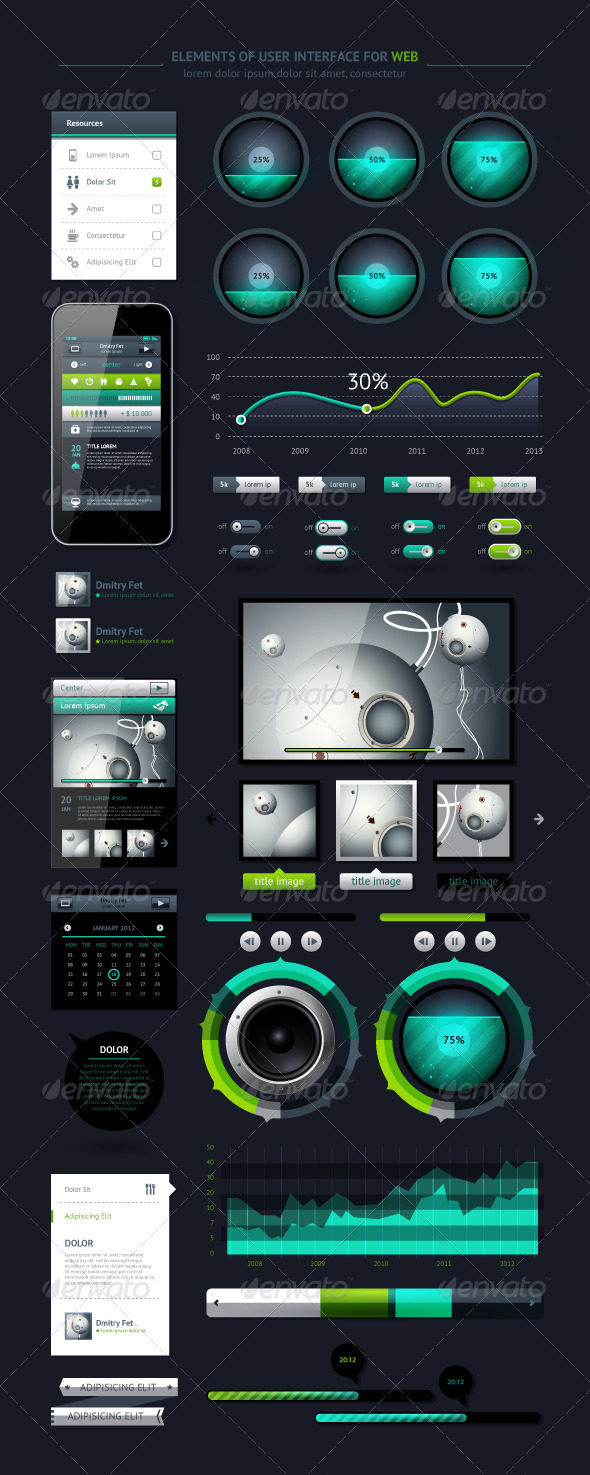 Elements of Infographics with buttons and menus - Infographics
