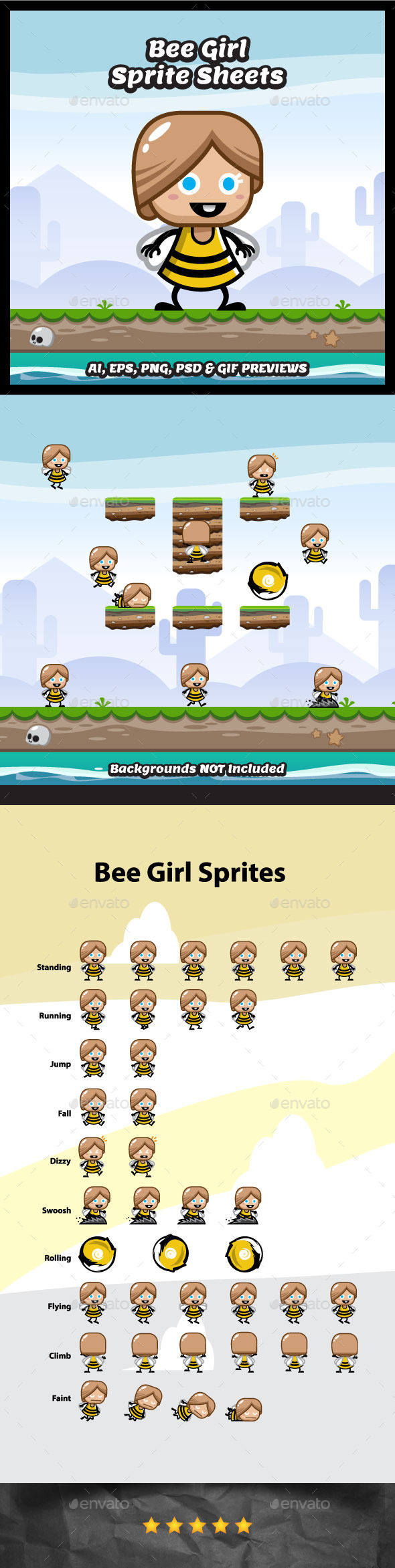 Bee Girl Game Character Spritesheets - Sprites Game Assets