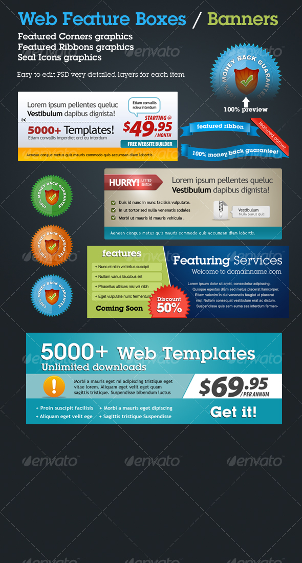 Web Boxes | Banners | Seals | Web 2.0 Ribbons - Web Elements