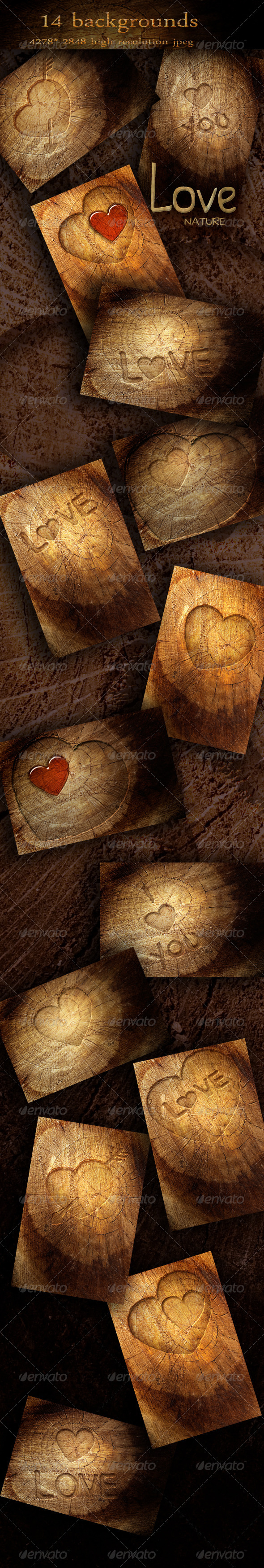 Nature Wood Backgrounds with Love Symbols - Nature Backgrounds