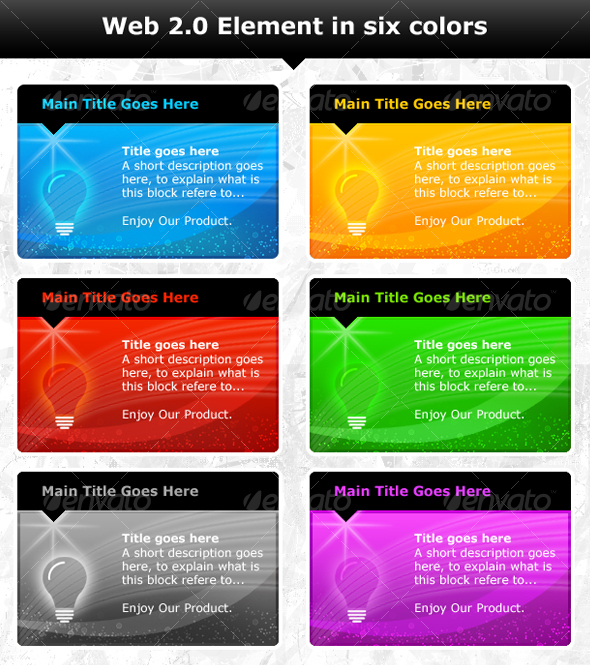 web 2.0 elements in six colors - Miscellaneous Web Elements