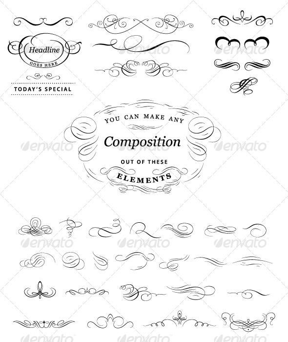 Calligraphic elements set - Flourishes / Swirls Decorative