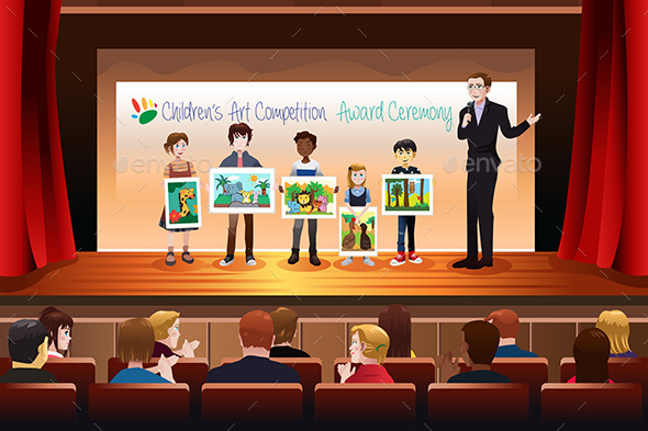 Kids Receiving Award in Art Competition - People Characters