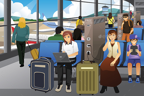 Travelers Charging Their Electronic Devices - Travel Conceptual