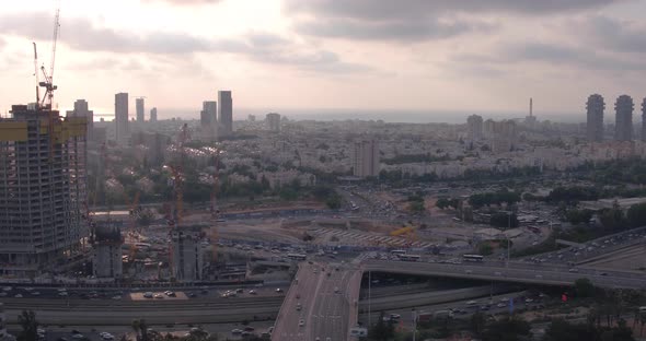 Tel Aviv Busy City Skyline During Sunset