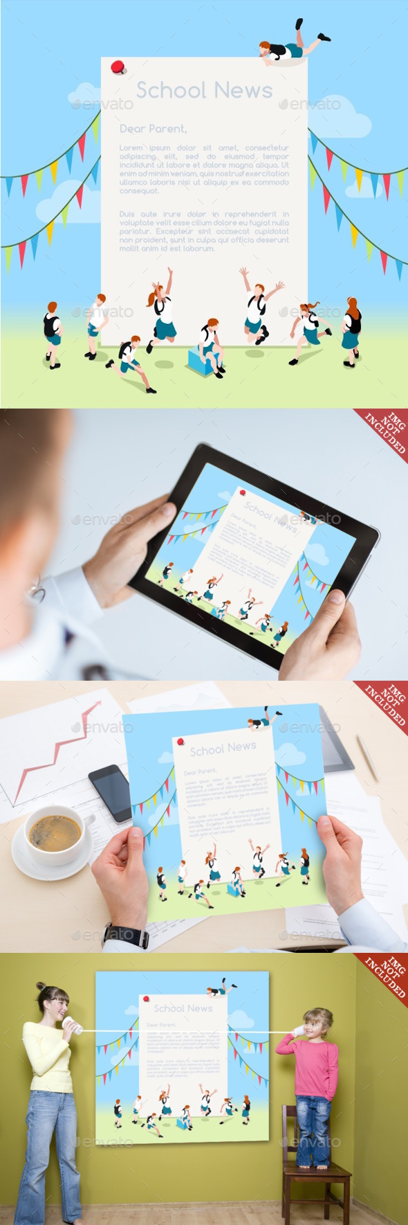 School Letter Template Isometric - People Characters