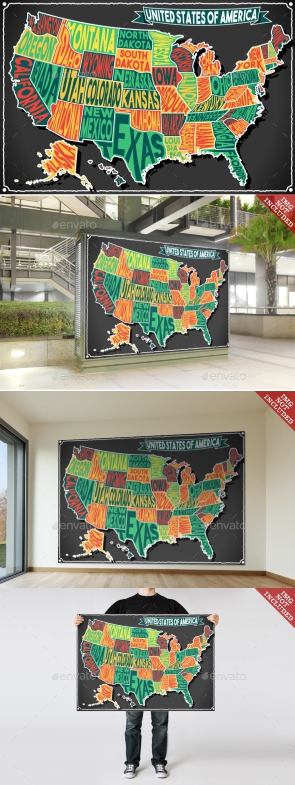 USA Map Vintage Blackboard 2D - Backgrounds Decorative