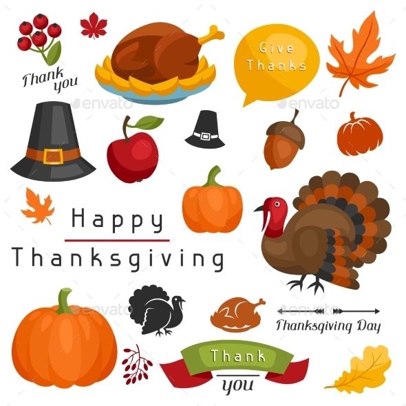 Set Of Happy Thanksgiving Day Holiday Objects - Seasons/Holidays Conceptual
