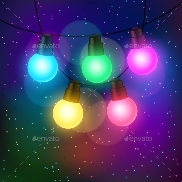 Celebration Background With Garland Of Bulbs - Christmas Seasons/Holidays
