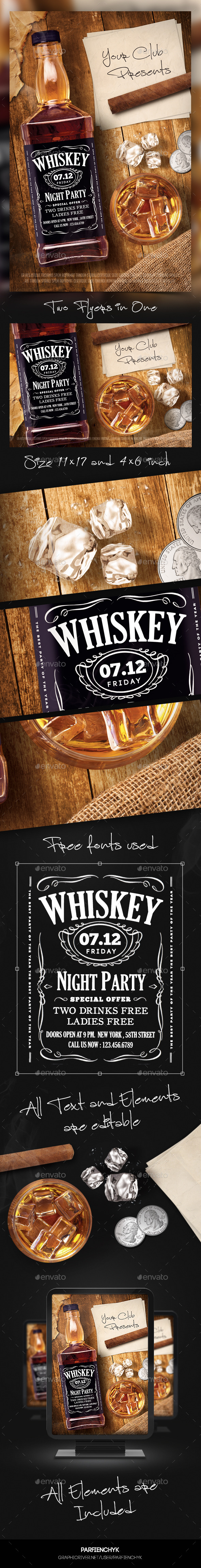 Whiskey Night Party Flyer Template - Clubs & Parties Events