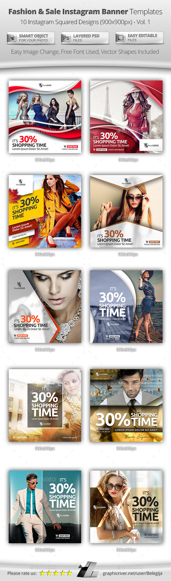 10 Fashion & Sale Instagram Banner Templates - Banners & Ads Web Elements