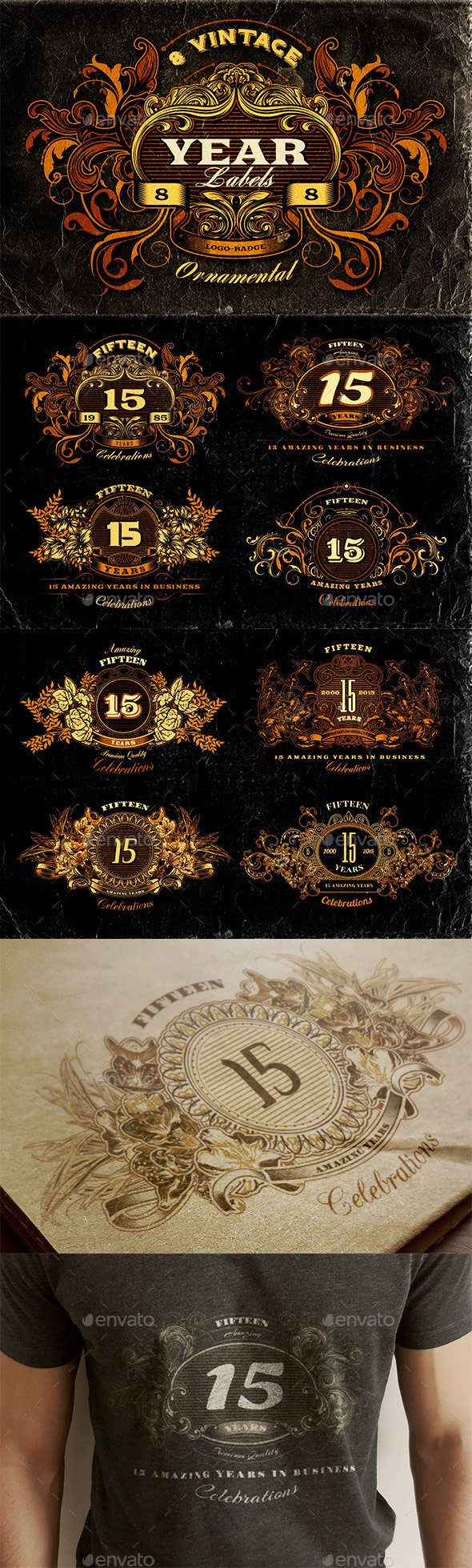 8 Vintage Year Labels - Badges & Stickers Web Elements