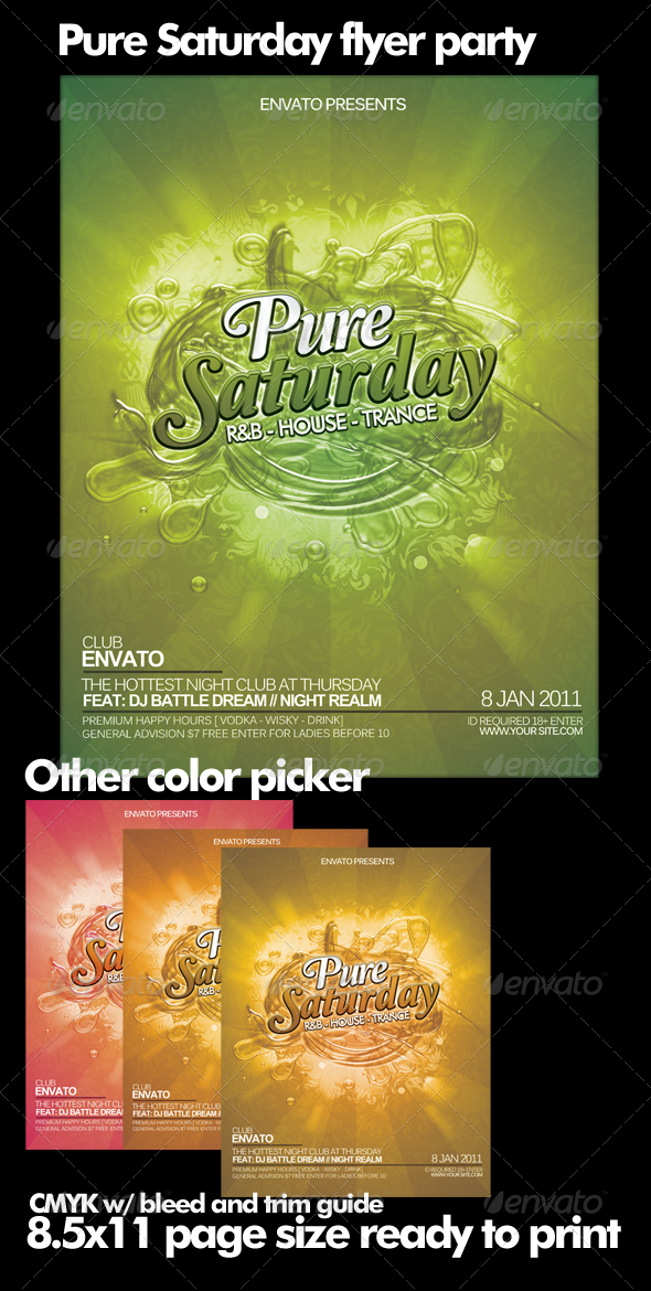 Pure Saturday Party Flyer - Clubs & Parties Events