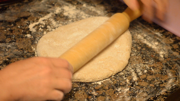 Dough Flattening With Rolling Pin Dough Flattening With Rolling Pin