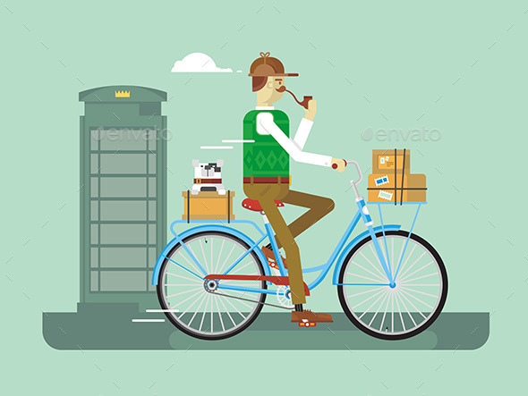 Retro Postman on a Bicycle - People Characters