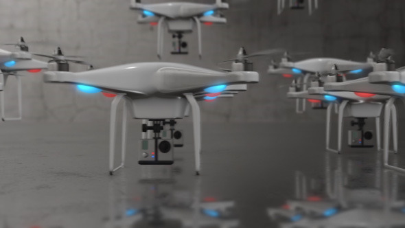 Group of Small UAV Drones Taking Off alt