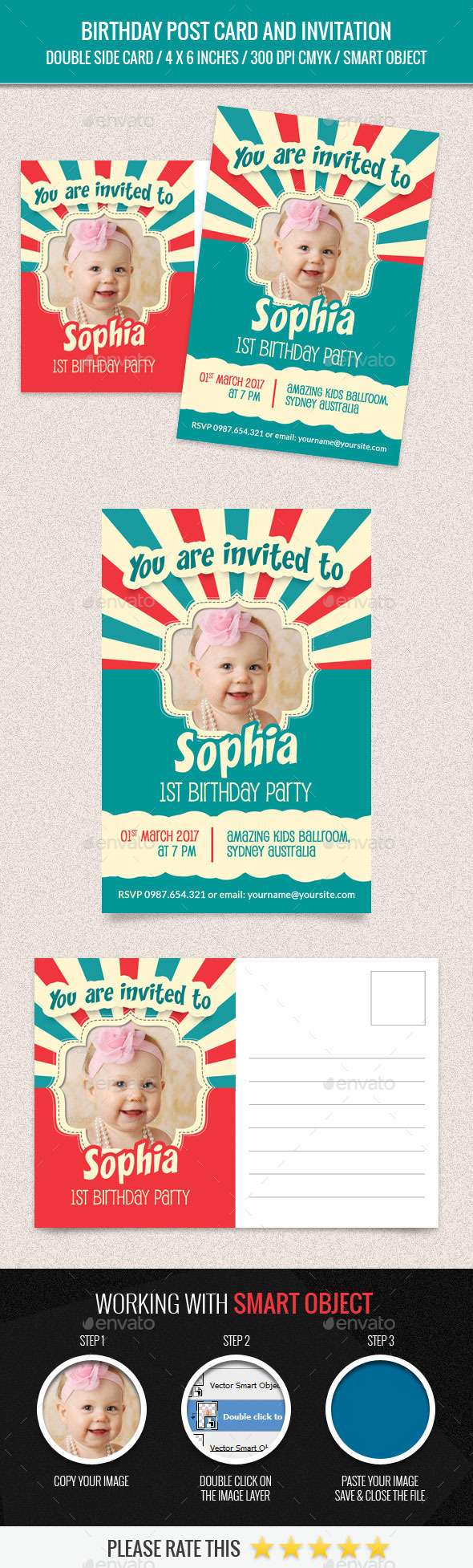 Birthday Post Card and Invitation Card Template - Birthday Greeting Cards