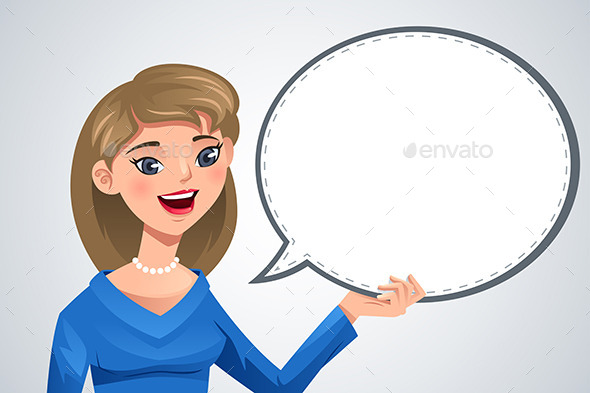 Woman with Blank Text Bubble - People Characters