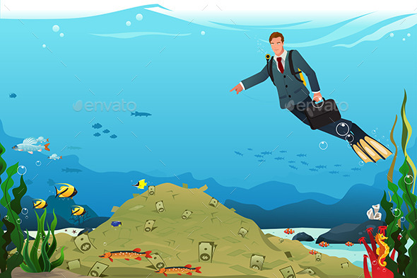 Businessman Swimming Searching for Money - Concepts Business