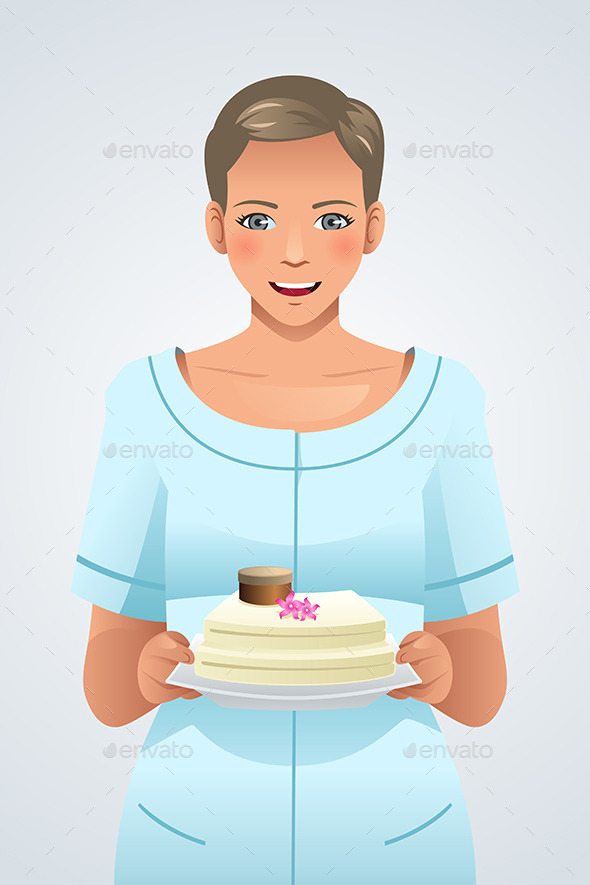 Woman Holding a Plate of Cake - People Characters