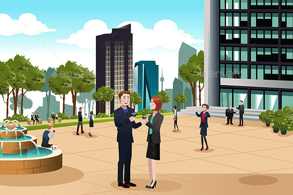 Business People Talking Outside Their Office - Business Conceptual