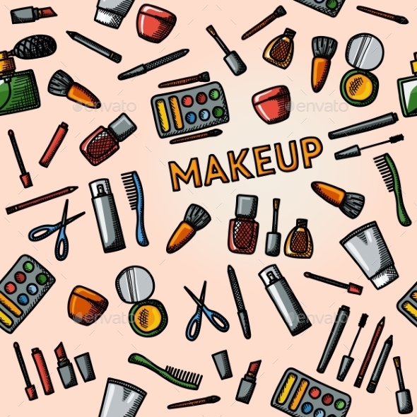 Color Hand Drawn Makeup Pattern Mascara Polish Color Hand Drawn Makeup Pattern Mascara Polish